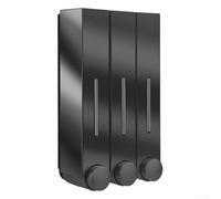 Dispenser di sapone da parete da 123 tazze, 420 ml, con tre scomparti per bagno, doccia e cucina, contenitore igienico in plastica per lozione e detersivo (triplo nero)