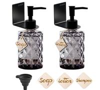 Dispenser di sapone di vetro 2pcs montato a parete, Dispenser di sapone vintage nero con etichette di legno, 330ml Dispenser di sapone a mano Dispenser di liquido di risciacquo Dispenser di sapone