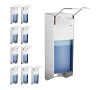 Relaxdays 4X Set Dispenser di Sapone a Parete, 1000 ml, Erogatore Disinfettante, Portasapone a Muro Manuale con Leva, Argento