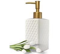 Dispenser di sapone dorato per bagno, dispenser per lozione quadrato bianco retrò, dispenser di sapone per le mani in ceramica ricaricabile, dispenser di sapone per piatti per cucina, 350 ml