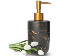 Dispenser di sapone in ceramica dorata per bagno Dispenser di sapone nero per lavello da cucina Dispenser di sapone con motivo in marmo Dispenser di sapone liquido per le mani bottiglia (nero)