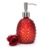 Dispenser di sapone in vetro con pompa, 350 ml, trasparente, per sapone per le mani, sapone da bucato, lozioni, dispenser di liquidi ricaricabile, per bagno, cucina, doccia (rosso brillante)