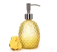 Dispenser di sapone in vetro con pompa in acciaio inossidabile, 350 ml, trasparente, per sapone per le mani, sapone da bucato, lozioni, dispenser di liquidi ricaricabile per bagno, cucina, doccia