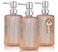 Dispenser di sapone in vetro da 480 ml, dispenser di sapone per mani in vetro con pompa antiruggine, dispenser per sapone liquido per cucina, bagno (ambra, 3 pezzi)