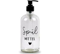 Dispenser di sapone in vetro da 500 ml - Dispenser di sapone nero per cucina, dispenser di sapone per mani per bagno (trasparente, detersivo)