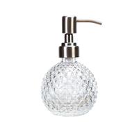 Dispenser di sapone in vetro trasparente da 226,8 g, stile vintage, con pompa in acciaio inox argentato, per olio essenziale, shampoo, bagnoschiuma, cucina e bagno