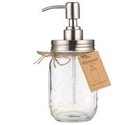 Dispenser di sapone in vetro trasparente Plomkeest 480ML Mason Jar Dispenser di sapone in vetro con pompa in acciaio inossidabile Dispenser di sapone liquido per bagno