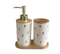 Dispenser di sapone liquido in plastica da 320 ml, portaspazzolino con vassoio, set di organizer for bagno, contenitore da banco for lavello e cucina(White1)