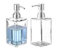 Dispenser di sapone liquido in vetro trasparente da 500 ml con pompa in acciaio inox per lavaggio a mano, stoviglie e doccia, confezione da 2