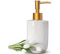 Dispenser di sapone liquido per bagno con pompa dorata, dispenser di sapone per piatti per lavello della cucina, dispenser di sapone per le mani in ceramica ricaricabile da 420 ml (bottiglia bianca