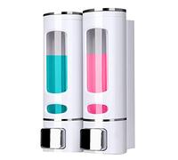 Dispenser di Sapone Manuale Montaggio a Parete in ABS per Doccia Shampoo o Detergente per Le Mani 2x 400 ml Bianco