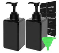 Dispenser di sapone nero con etichette impermeabili, dispenser di sapone per le mani in plastica ispessita, per bagno, cucina, bottiglie di liquido per lavare i piatti, bottiglie di shampoo e balsamo