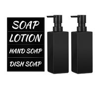 Dispenser di sapone nero, confezione da 2 pezzi, elegante design quadrato, antiscivolo e plastica robusta, 350 ml, grande volume per bagno, cucina, casa e hotel
