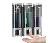 Dispenser di sapone per doccia, shampoo e gel, 3x200 ml, senza trapano, pompa per doccia a parete, CHUANGDIAN, argento