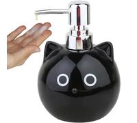 Dispenser di sapone per gatti in ceramica, flacone erogatore di lozione doccia da 480 ml con pompa in metallo, adatto per bagno, cucina o arredamento per la casa (nero)