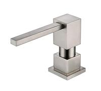Dispenser di sapone per lavello da cucina (nichel spazzolato), tutto in ottone incorporato e ricarica dal design superiore, sapone e piatto in metallo pompa in rame