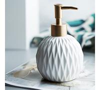 Dispenser di sapone per le mani in ceramica, ricaricabile, per shampoo e balsamo, bottiglia per bagno, erogatore a pompa a rombo per cucina, 400 ml, bianco