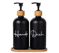 Dispenser di sapone per le mani, vuoto, in vetro, da 500 ml, con pompa, ricaricabile, per bagno, lavello della cucina, nero, confezione da 2