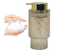 Dispenser Di Sapone, Pompa di lavaggio trasparente da 11 OZ for bagno e cucina, piatto ricaricabile for arredo moderno(Amber With Gold Pump)