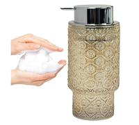 Dispenser Di Sapone, Pompa di lavaggio trasparente da 11 OZ for bagno e cucina, piatto ricaricabile for arredo moderno(Amber With Silver Pump)