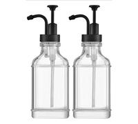 Dispenser di sapone quadrato in vetro, dispenser di lozione, flacone da 500 ml, dispenser di sciroppo, dispenser di sapone for le mani, for cucina, casa e bagno(Svart,2 packs)