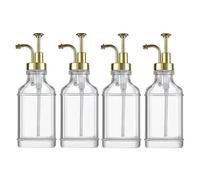 Dispenser di sapone quadrato in vetro, dispenser di lozione, flacone da 500 ml, dispenser di sciroppo, dispenser di sapone for le mani, for cucina, casa e bagno(Gold,4 packs)