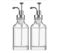 Dispenser di sapone quadrato in vetro, dispenser di lozione, flacone da 500 ml, dispenser di sciroppo, dispenser di sapone for le mani, for cucina, casa e bagno(Silver,2 packs)