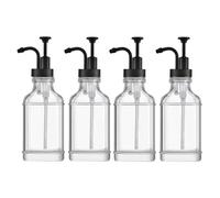 Dispenser di sapone quadrato in vetro, dispenser di lozione, flacone da 500 ml, dispenser di sciroppo, dispenser di sapone for le mani, for cucina, casa e bagno(Svart,4 packs)