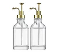 Dispenser di sapone quadrato in vetro, dispenser di lozione, flacone da 500 ml, dispenser di sciroppo, dispenser di sapone for le mani, for cucina, casa e bagno(Gold,2 packs)