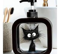 Dispenser di sapone ricaricabile a forma di gatto, design carino con faccia di gatto in bianco e nero - Riutilizzabile, con pompa, compatto ed elegante, adatto per cucina/bagno, può contenere sapone p