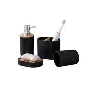 Dispenser di sapone senza contatto a parete, dispenser di sapone, set da bagno, 4 pezzi, accessori da bagno in plastica, portaspazzolino, bicchiere per collutorio, dispenser di sapone.(Black Oval)
