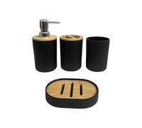 Dispenser di sapone senza contatto a parete, dispenser di sapone, set da bagno, 4 pezzi, accessori da bagno in plastica, portaspazzolino, bicchiere per collutorio, dispenser di sapone.(Black Round)