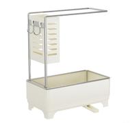 Dispenser di spugna e sapone organizer per lavello da cucina con scolapiatti e barra portasciugamani integrata per massimizzare lo spazio sul bancone (bianco)