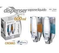 DISPENSER DOPPIO PORTA SAPONE LIQUIDO PARETE MURO Gel Igienizzante CROMO 600 ML
