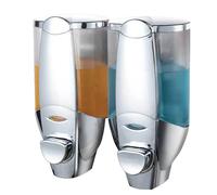 DISPENSER DOPPIO PORTA SAPONE LIQUIDO PARETE MURO Gel Igienizzante CROMO 600 ML