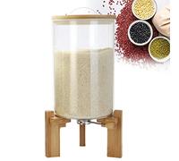 Dispenser ermetico in vetro per riso con base in legno, contenitori per alimenti da 5 l/8 l, con misurino, ideale per nizzare cereali, riso, fagioli, farina d'avena in cucina