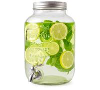 Dispenser in Vetro per Bevande 4L con Rubinetto in Plastica Cromata Lavabile in Lavastoviglie Ideale per Feste Aperitivi e Campeggio 14 x 14 x 26 Cm Trasparente