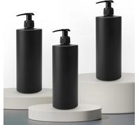 Dispenser Nero Plastica, 3 Pezzi 500ml Ricaricabile Dosatori per Sapone Liquido, Distributore Quadrato con Adesivi, Flacone di Shampoo Condizionatore, per Bagno