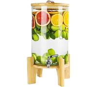Dispenser per bevande in vetro, con rubinetto in acciaio inox, 5 L/8 L/10 L, dispenser per bevande a prova di perdite, con supporto in legno, facile da riempire, per feste, eventi, brocca in vetro