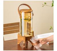 Dispenser per bevande, in vetro, con supporto in legno, per bevande calde o fredde, ideale per uso esterno, feste e uso quotidiano, capacità 3 l