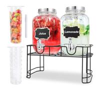 Dispenser per bevande in vetro da 3,8 l per feste, set da 2, tappo a prova | Dispenser per bevande da 4 litri con infusore per frutta e supporto, dispenser per succhi o bevande, per barbecue, picnic