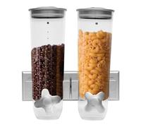 Dispenser per cereali a parete, doppio dispenser per cereali a parete, con bicchieri, doppio secco, per alimenti (argento)