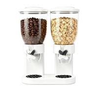 Dispenser per cereali da 2 l, contenitore ermetico per cereali, riso, cereali, caramelle, chicchi di caffè, 29 x 35 x 16 cm, dispenser per cereali e dolcificanti (bianco doppio)