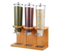 Dispenser per cereali facile da pulire, contenitore per alimenti secchi a 3 barili, con secchi in PC e base in legno, per cucina, design ermetico e salva-spazio