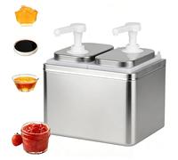 Dispenser per ketchup da 4 l, in acciaio inox 304, dispenser per sciroppo, dispenser per miele, dosatore per salse, stazione di pompaggio con 2 contenitori da 2 l, 30 ml per pompa, antigoccia, per