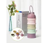 Dispenser per latte in polvere per neonati e bambini con 4 scomparti separati Twist-Lock, portatile con manico in silicone, ideale per viaggi e attività all'aperto, senza BPA, rosa