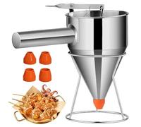 Dispenser per pastella per pancake, dispenser per pastella per pancake, imbuto portatile in acciaio inossidabile con supporto per cottura per cupcake, waffle, mix per muffin, crêpes, torte, imbuto