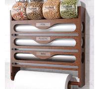 Dispenser per Pellicola Trasparente 4 in 1 con Portarotolo da Cucina,Organizer da Parete per Fogli di Alluminio,Pellicola di Plastica e Carta Oleata,Contenitore Multiuso con Rotolo-Braun