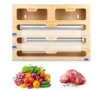 Dispenser per pellicola trasparente e foglio di stagno, organizer da cucina in bambù per riporre cassetti, supporto e taglierina 5 in 1 per un facile accesso e praticità