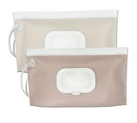 Dispenser per salviettine, confezione da 2 contenitori portatili e ricaricabili, riutilizzabili, da viaggio, impermeabili e antipolvere (rosa cipria e crema)